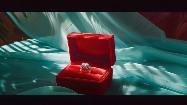 Elegante verlovingsring in een rode fluweeldoos romantisch voorstel concept luxe sieraden geschenk liefdessymbool AI