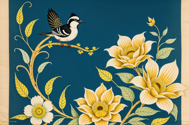 Elegante vogelkunst digitale illustratie van vogels en bloemen