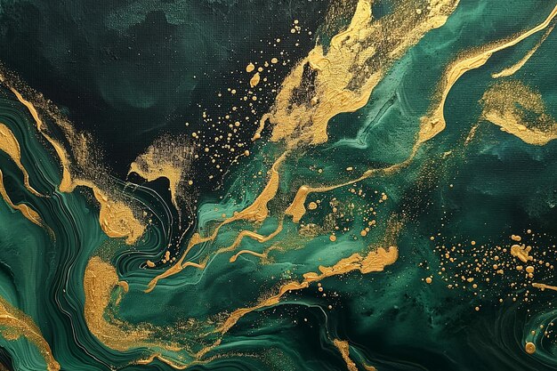 Elegante wervelingen van goud en teal in een luxe abstracte vloeibare kunstpatroon
