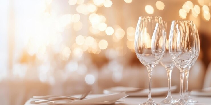 Foto elegante wijnglazen op een prachtig ingerichte tafel