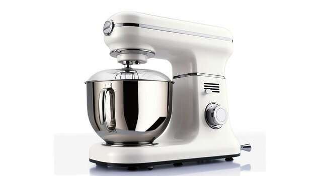 Elegante witte keukenmixer met AI-gegenereerde meerdere hulpstukken