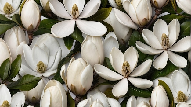 Elegante witte magnolia bloemen op takken