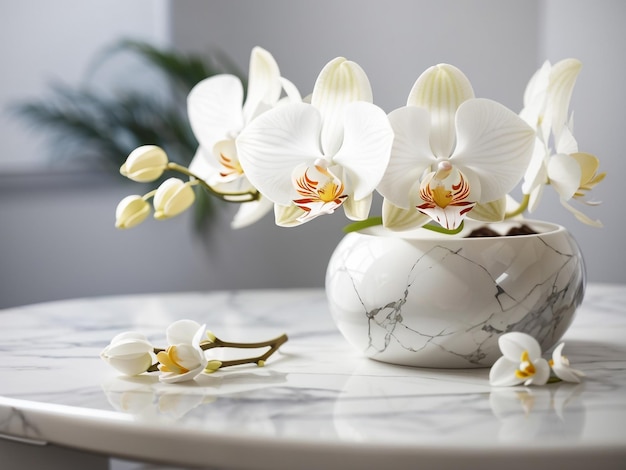 Elegante witte orchidee op tafel Floral Stock Foto