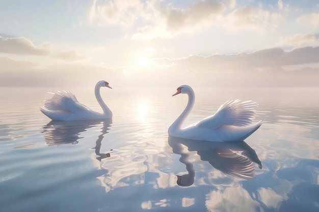 Elegante zwanen glijden sierlijk op een serene meer.