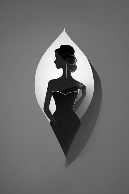 Elegante zwart-witte dame vrouw vlakke afbeelding logo portret