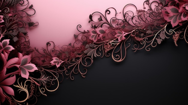 elegante zwarte achtergrond met een delicaat roze kantpatroon