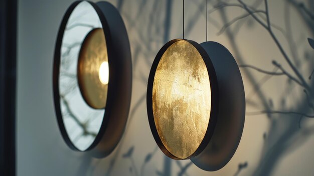 Elegante zwarte hanglampen met een gouden gloed ideaal voor modern interieurontwerp