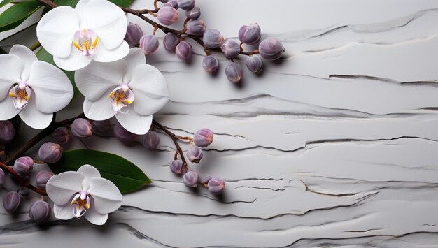 Elegantie en sereniteit orchideeën en stenen op een wit palet