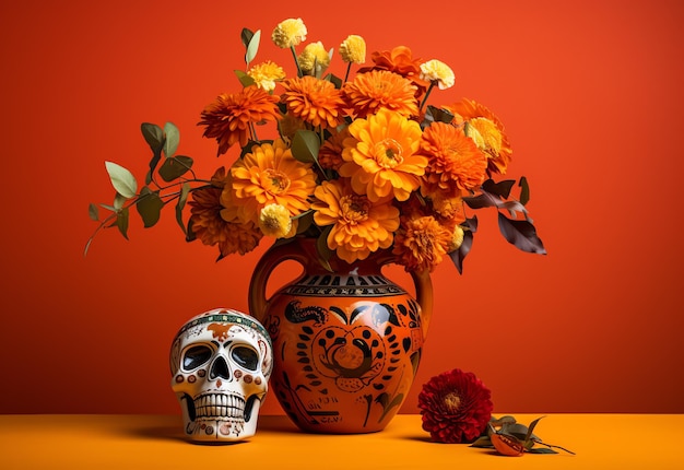 Foto calavera elegantemente adornata giorno messicano dei morti