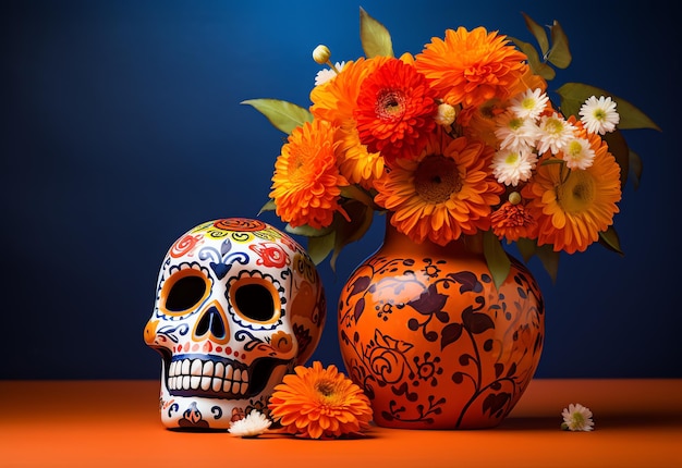 Фото Элегантно украшенная калавера мексиканский день мертвых