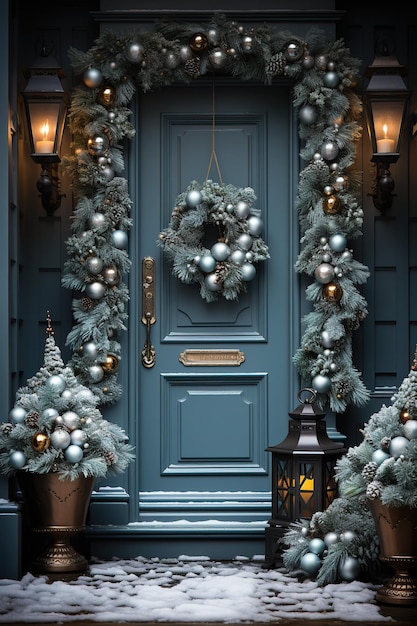 Elegantly Adorned Christmas Door A Festive Entryway Welcome Generative Ai