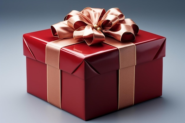 Elegantly adorned Red gift box golden ribbon and exquisite bow