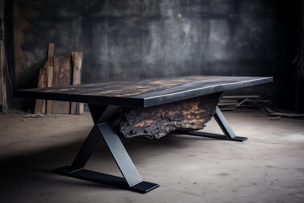 Elegantly Crafted The Black Table with Wooden Board and Sturdy Metal Legs