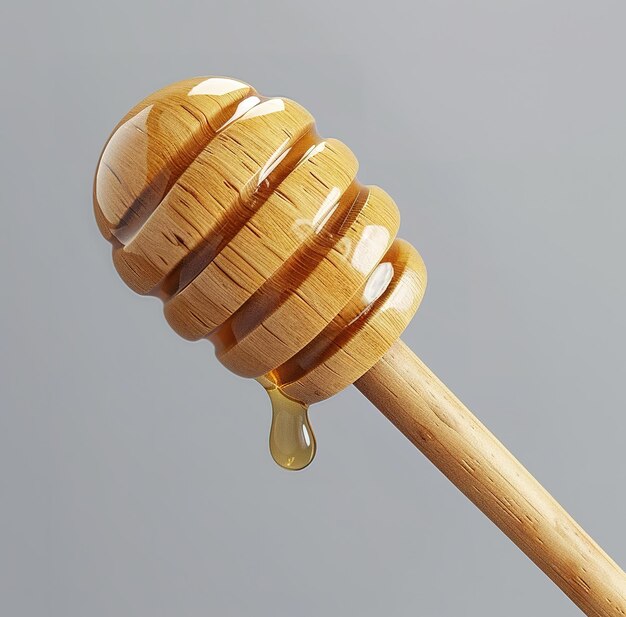 Elegantly crafted wooden honey dipper isolated on a neutral background