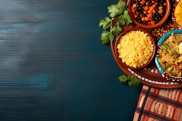 Elegantly Displayed Moroccan Cuisine Couscous and Tagine Flat Lay