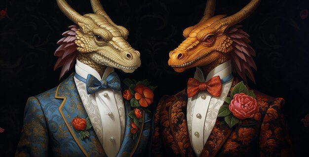 Photo elegantly dressed twin crocodiles