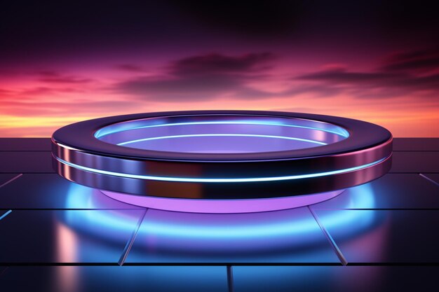 Elegantly lit podium in light blue and purple designed for product presentations