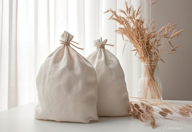 Elegantly tied linen bags an aesthetic and environmentally friendly gift for gift or storage