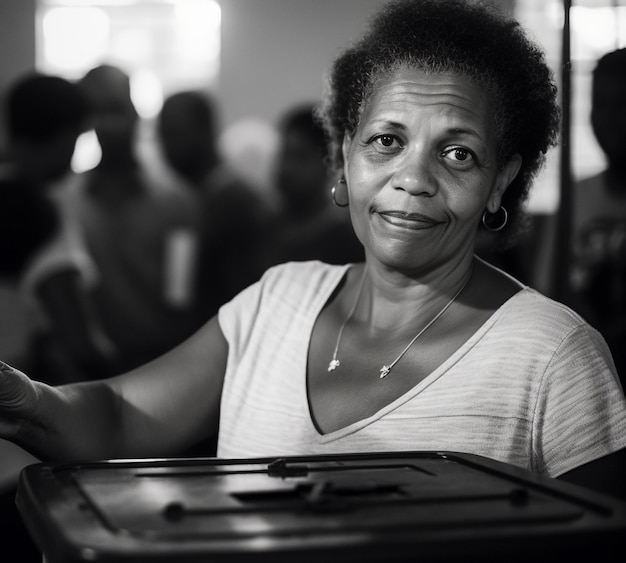 Photo eleitora brasileira em uma secao eleitoral votando