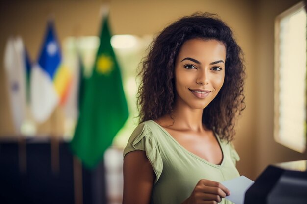 Photo eleitora brasileira em uma secao eleitoral votando