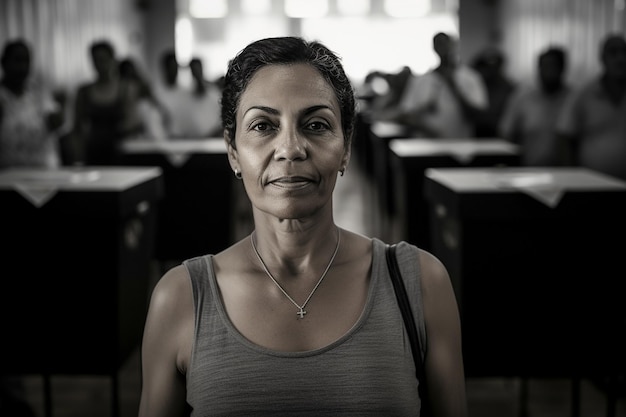 Photo eleitora brasileira em uma secao eleitoral votando