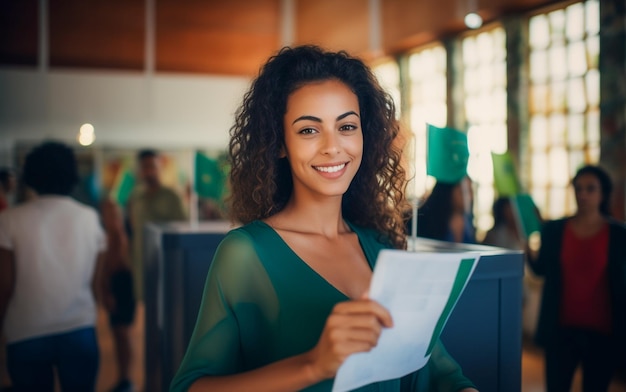 Foto eleitora brasileira em uma secao votazione elettorale