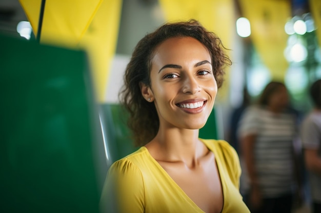 Photo eleitora brasileira em uma secao eleitoral votando