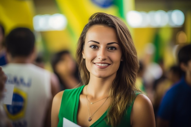 Photo eleitora brasileira em uma secao eleitoral votando