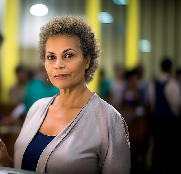 Foto eleitora brasileira em uma secao votazione elettorale