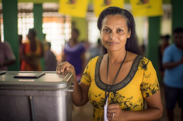 Eleitora brasileira em uma secao eleitoral votando