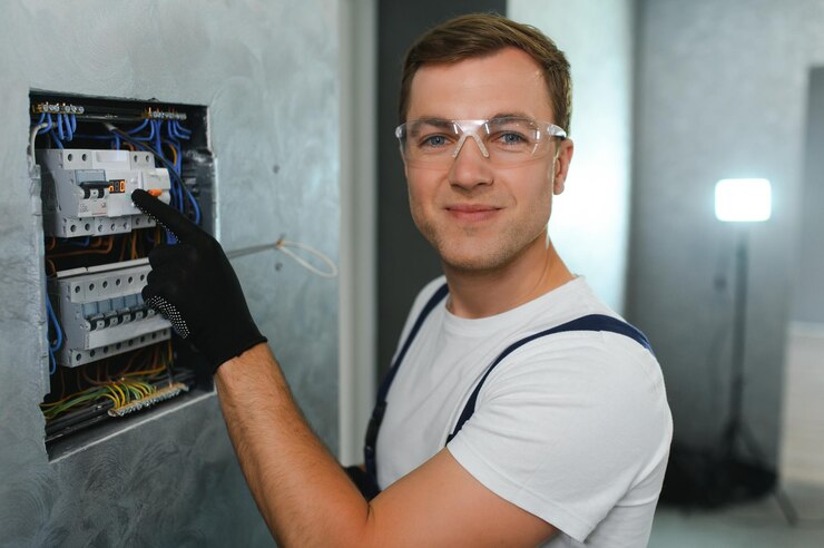 Elektricien aan het werk op een elektrisch paneel