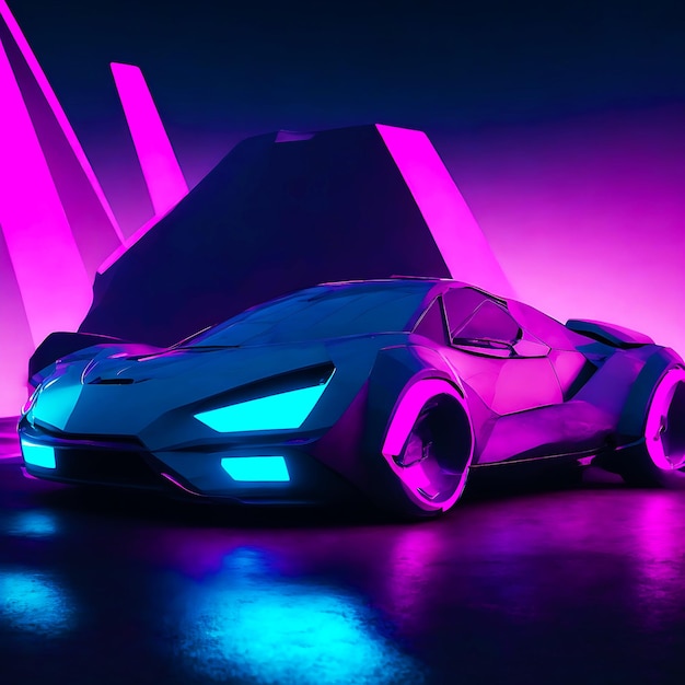 Elektrische auto Bioluminescent lichten Futuristische stad met billboards Weg Hyper Realistische Fantasy AI G