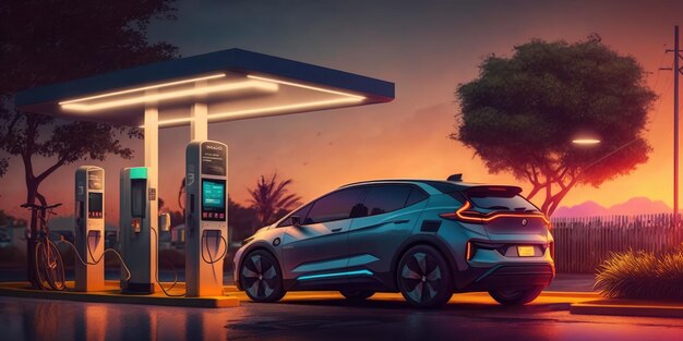 Elektrische auto EV opladen batterij op laadstation