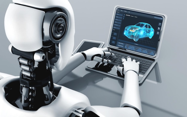 Elektrische auto ontwerp software op het computerscherm toonen simulatie blauwdruk strak