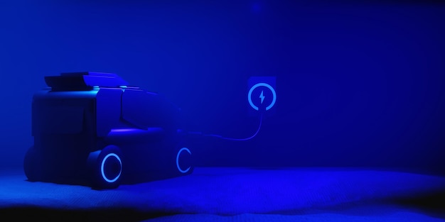 Elektrische auto opladen batterij station EV voertuig transportaion concept 3d illustratie rendering technologie van nieuwe energietoekomst van reizen