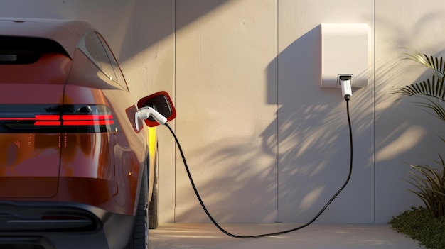 elektrische auto's opladen in de garage milieuvriendelijk voertuigconcept