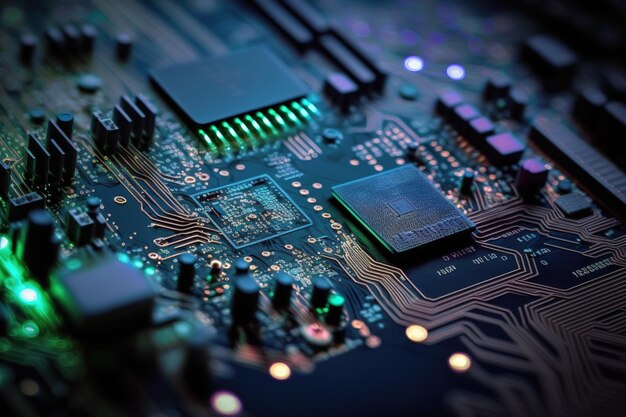 elektrische circuitboardtechnologie chips naar het moederbord close-up macro elektrische circuitboard