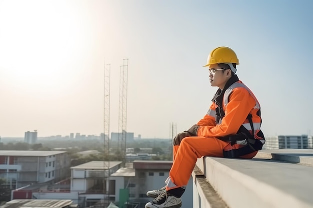 Elektrische ingenieurs dragen een veiligheidsuniform op hoogten illustratie Ai generatief