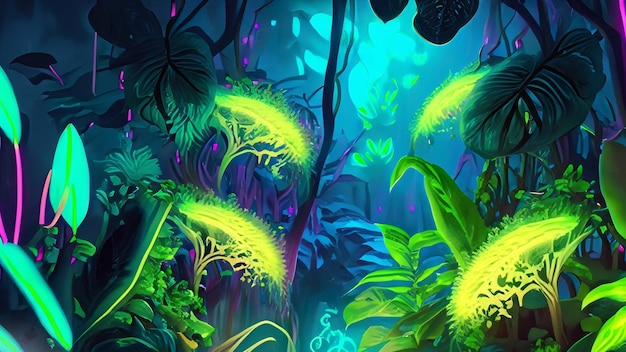 Elektrische jungle bioluminescente neonwildernis