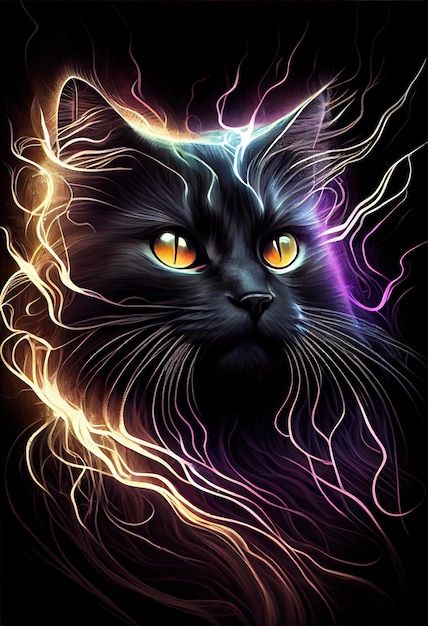Elektrische kat magische print AI renderen