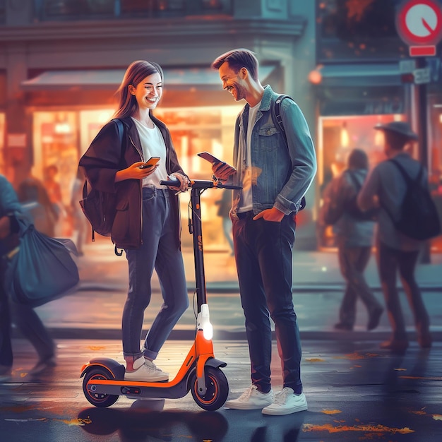 Elektrische scooter op straat jonge mensen