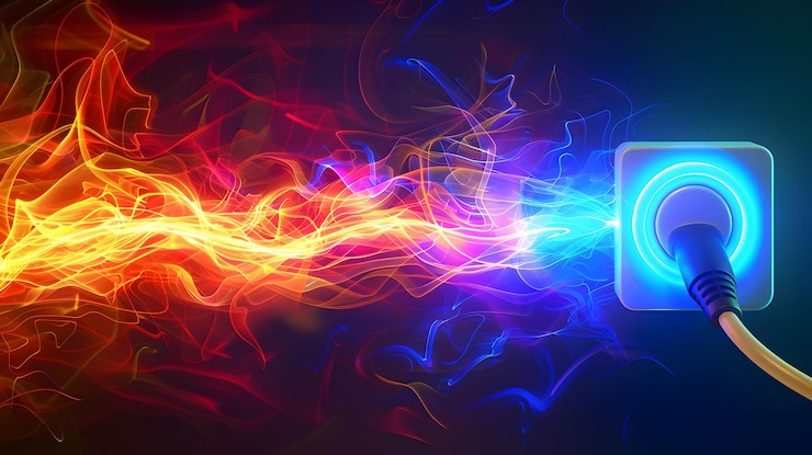 Foto elektrische stekker en stopcontact met energiebursts die stroom aansluiten