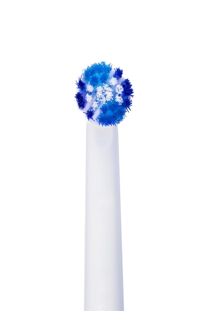 Elektrische tandenborstel geïsoleerd op een witte achtergrond close-up vervangbare tandenstoker brush