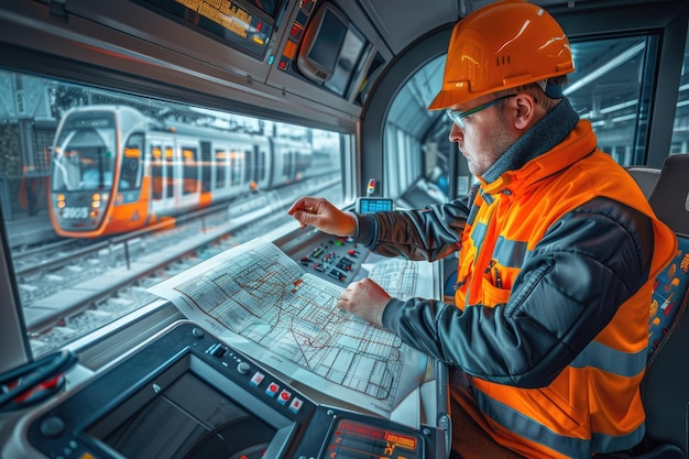 Elektrische treintechnicus zorgt voor de veiligheid van de luchttreinbesturingen