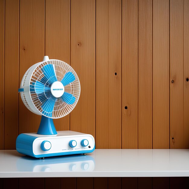 elektrische ventilator op de tafel elektrische kachel en ventilator bij tafel binnenshuis