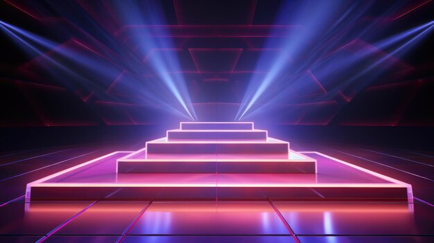 Elektriserende podium hypnotiserende scènes LED-panelen holografische displays laserlichten ruime kopieerruimte dynamische banners die visuele symfonieën creëren voor meeslepende evenementen en geavanceerde presentaties