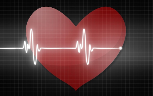 Foto elektrocardiogram met rood hartsymbool