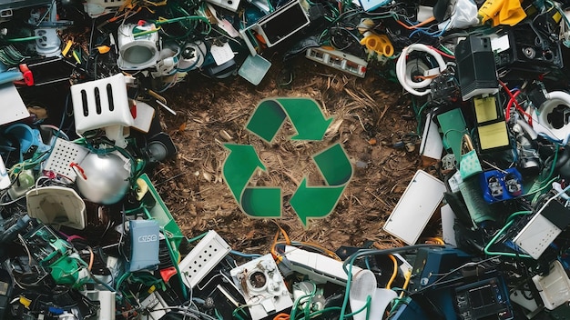 Elektronisch afvalconcept afval elektrisch afval klaar voor recycling van oude apparaten afvalverwijdering