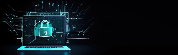 Elektronisch beveiligingsconcept voor computers Neon kasteel donkere achtergrond Bescherming van persoonlijke informatie