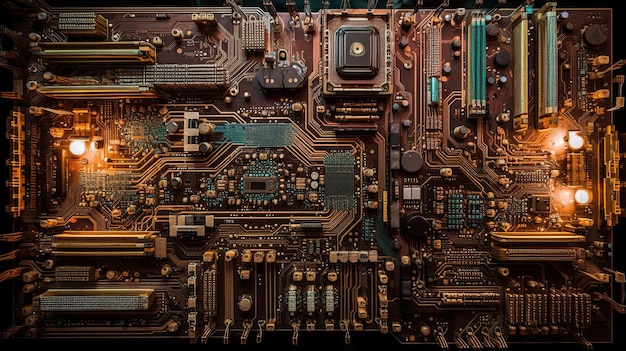Elektronische circuits ingewikkelde paden microcomponenten esthetiek technologie micro fotografie